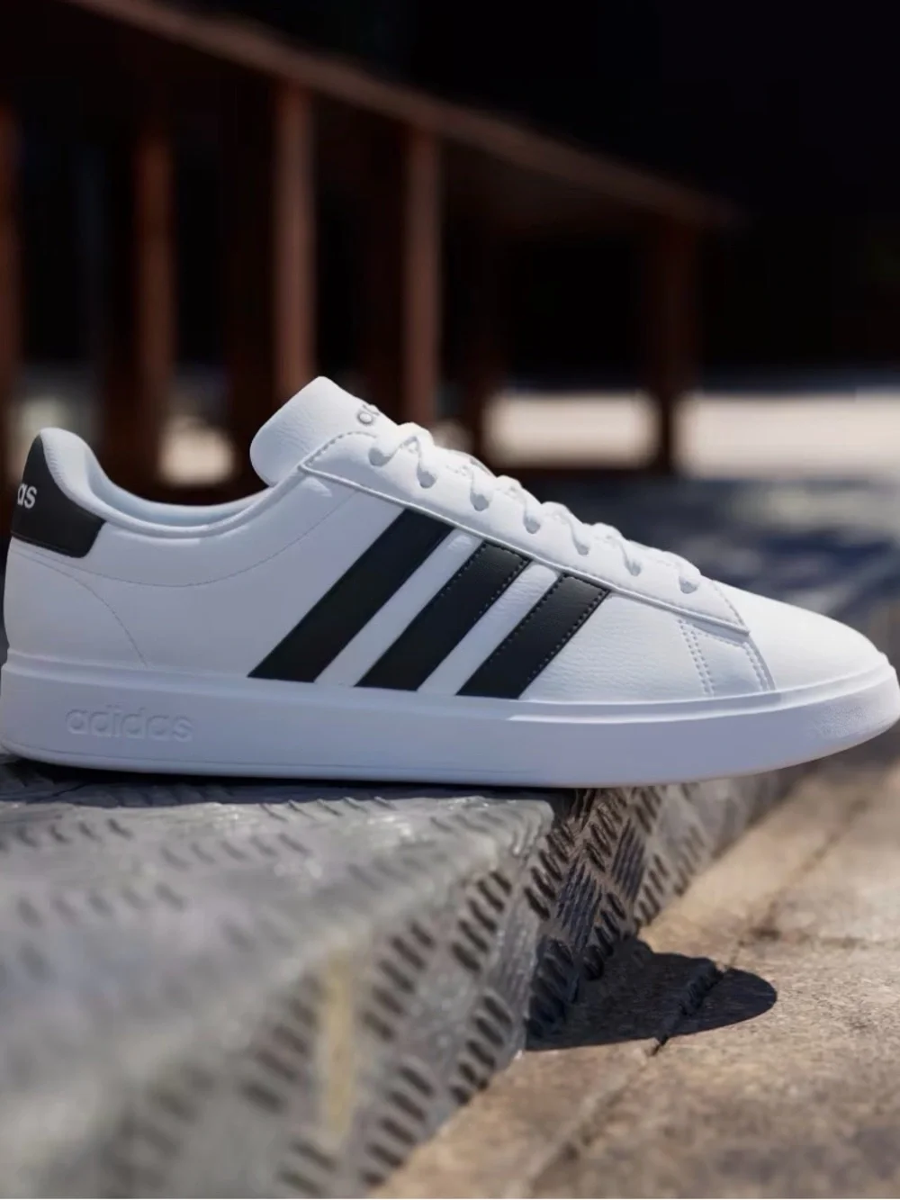 Adidas Grand Court 2.0 K White Sneakers with Black Three-Stripes